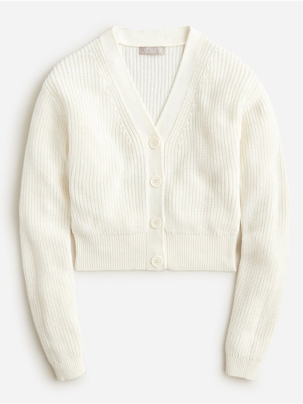 J. Crew Cream Cropped Cotton-Blend V-Neck Cardigan